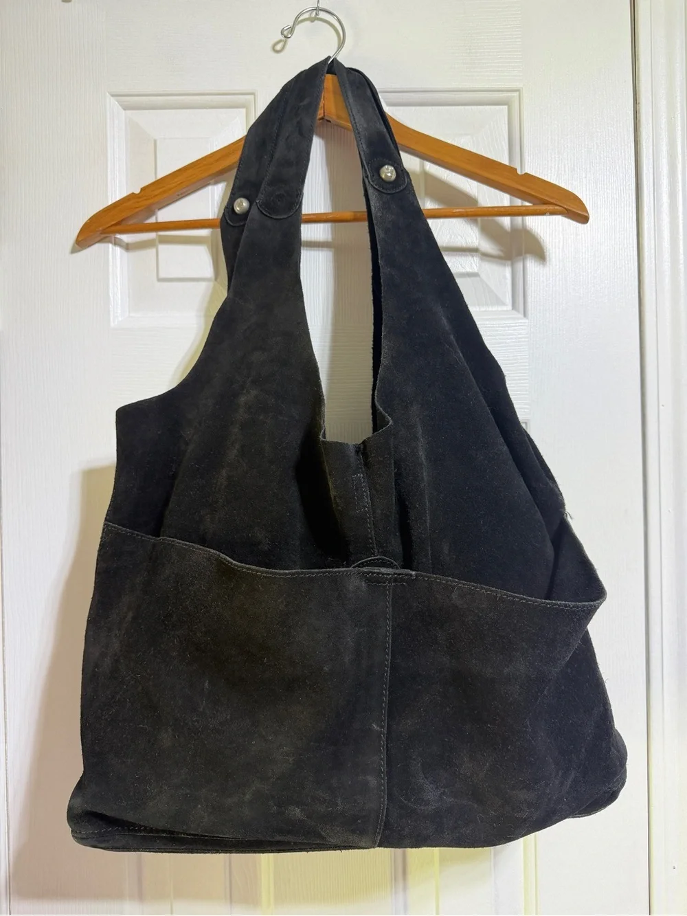 Free People black suede leather slouchy hobo boho tote shoulder bag